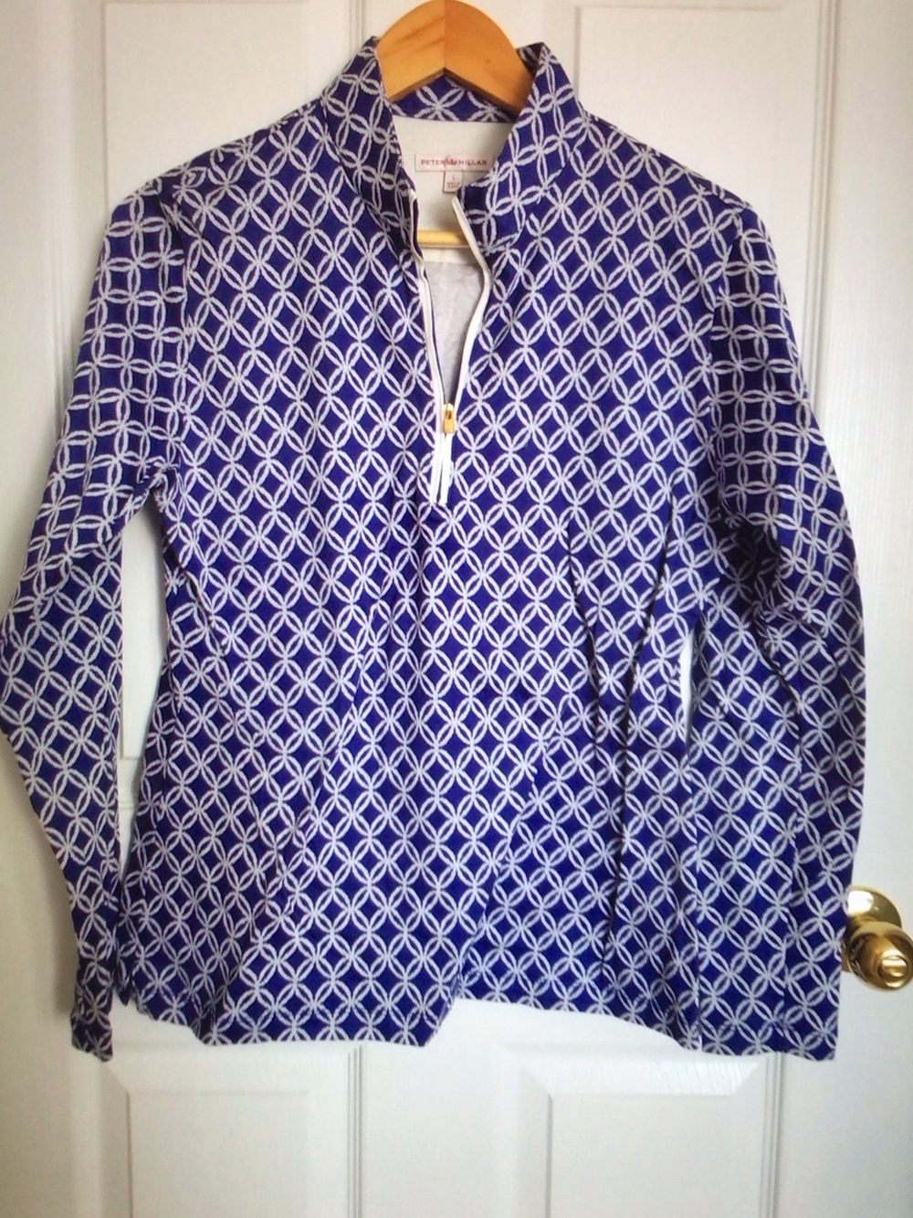 Peter Millar Blue & White Geometric Quarter-Zip Pullover Jacket